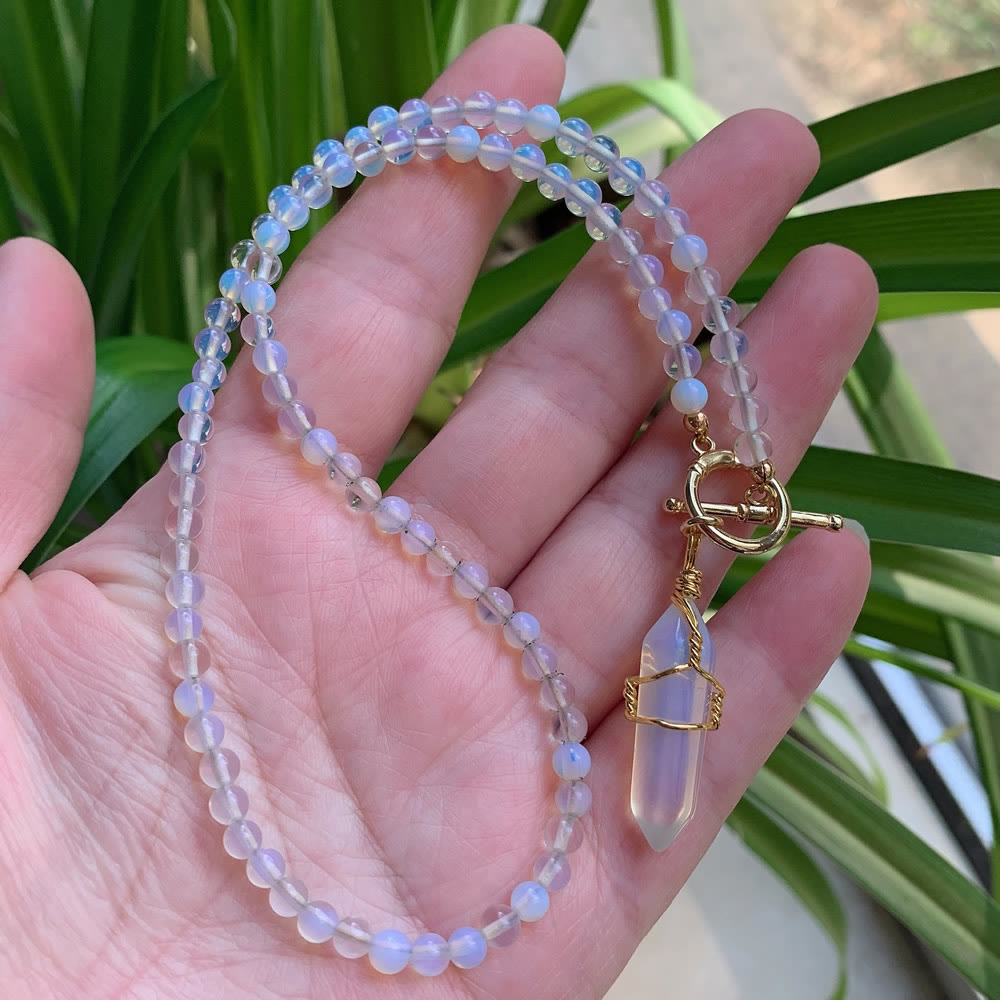 Olivenorma Hexagonal Column Pendant Natural Stone Beaded Necklace - image 12