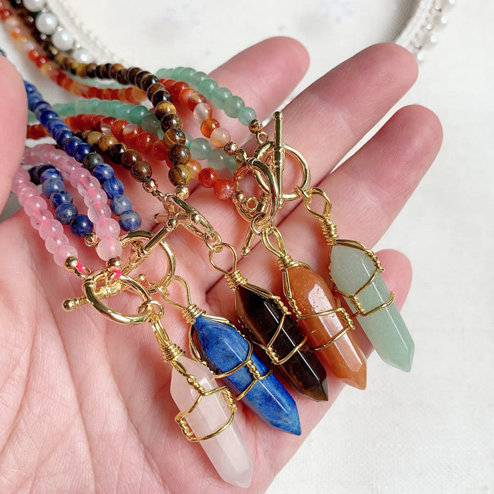 Olivenorma Hexagonal Column Pendant Natural Stone Beaded Necklace - image 26