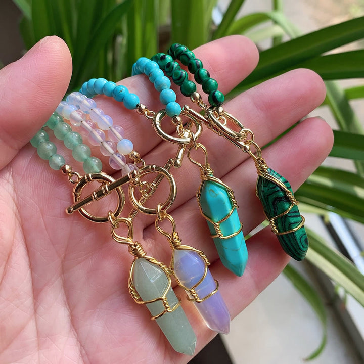 Olivenorma Hexagonal Column Pendant Natural Stone Beaded Necklace - image 27