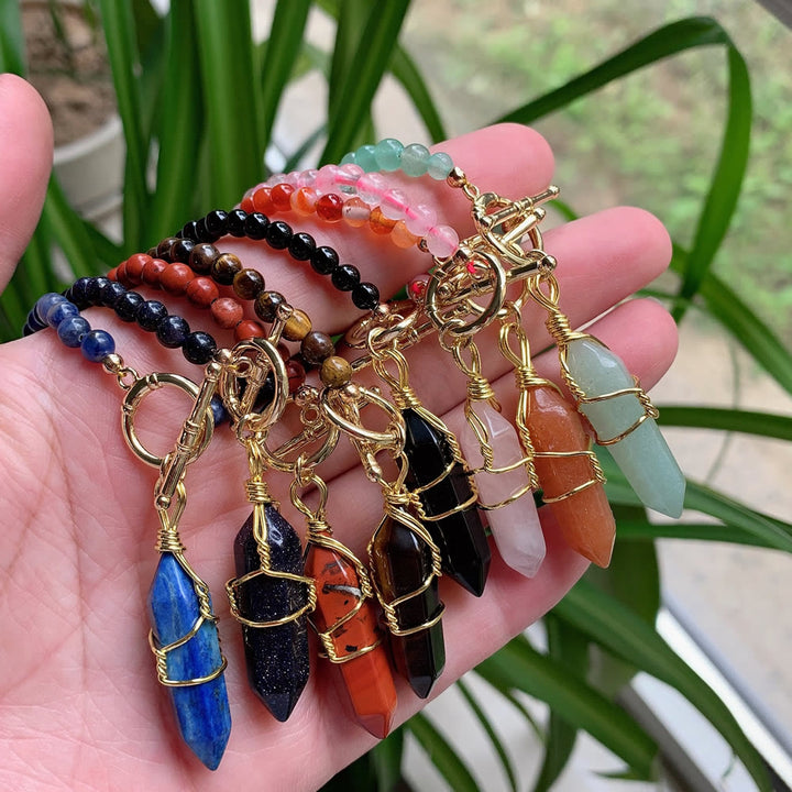 Olivenorma Hexagonal Column Pendant Natural Stone Beaded Necklace - image 30