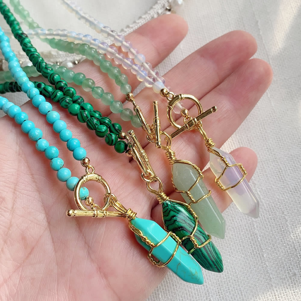 Olivenorma Hexagonal Column Pendant Natural Stone Beaded Necklace - image 29