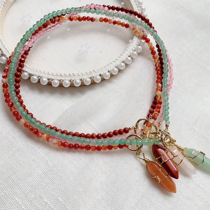 Olivenorma Hexagonal Column Pendant Natural Stone Beaded Necklace - image 34