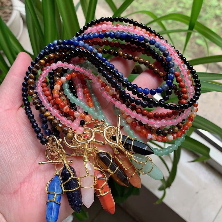 Olivenorma Hexagonal Column Pendant Natural Stone Beaded Necklace - image 35