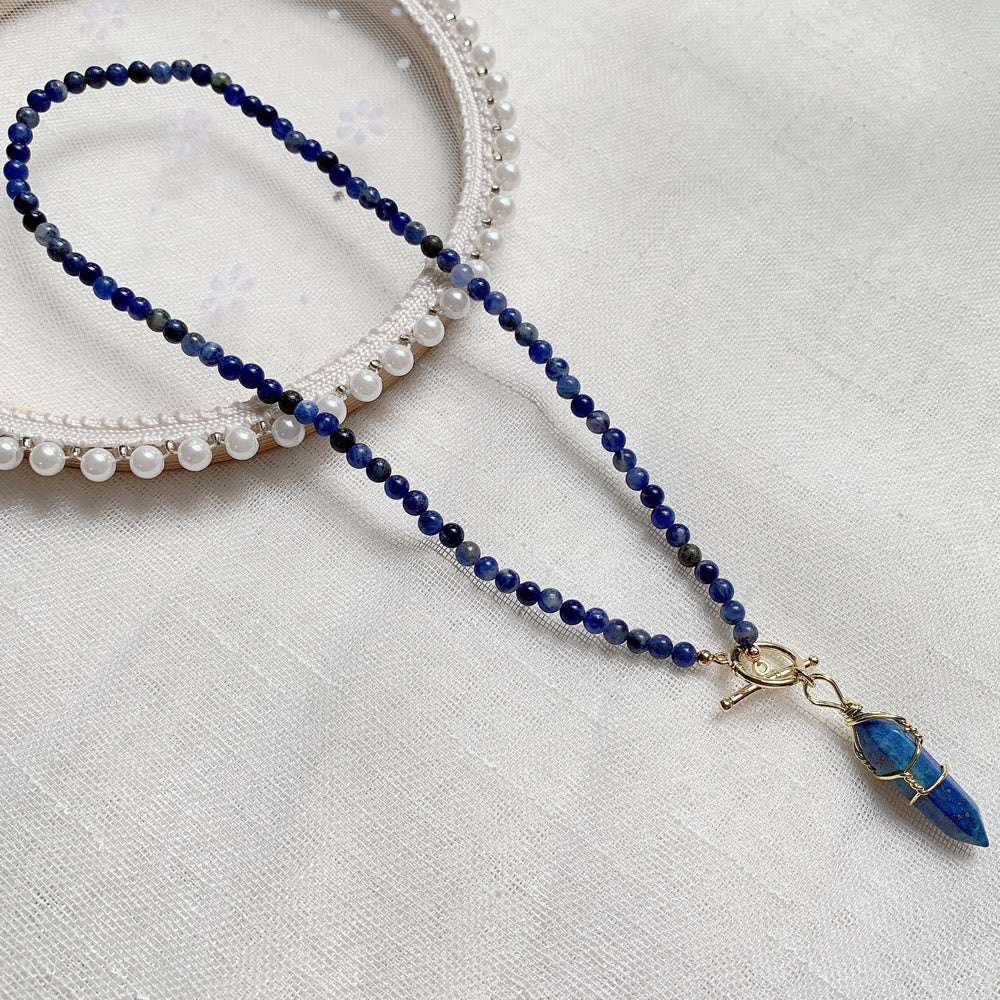 Olivenorma Hexagonal Column Pendant Natural Stone Beaded Necklace - Lapis Lazuli - image 5