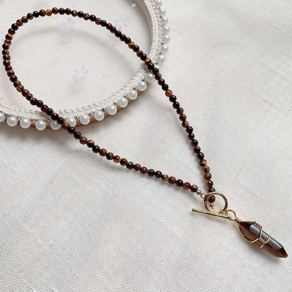 Olivenorma Hexagonal Column Pendant Natural Stone Beaded Necklace - Tiger Eye - image 20