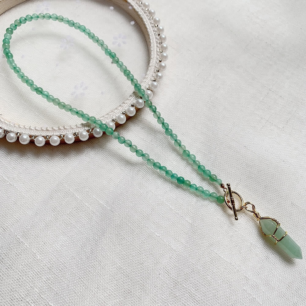 Olivenorma Hexagonal Column Pendant Natural Stone Beaded Necklace - Green Aventurine - image 3