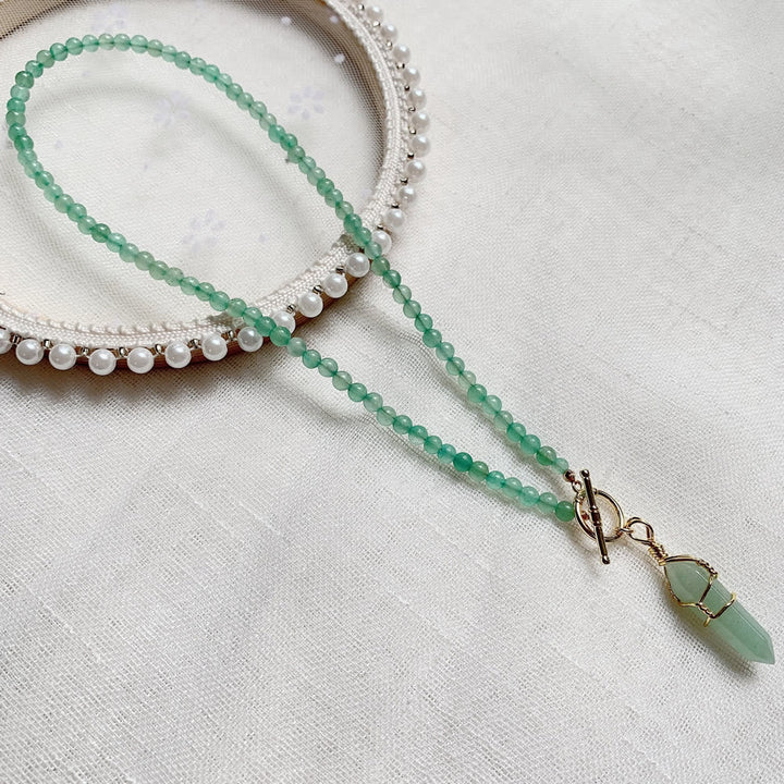 Olivenorma Hexagonal Column Pendant Natural Stone Beaded Necklace - Green Aventurine - image 3