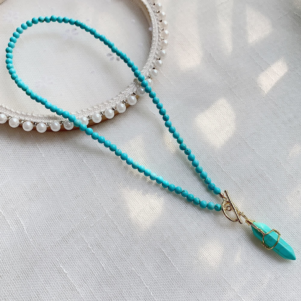 Olivenorma Hexagonal Column Pendant Natural Stone Beaded Necklace - Turquoise - image 22