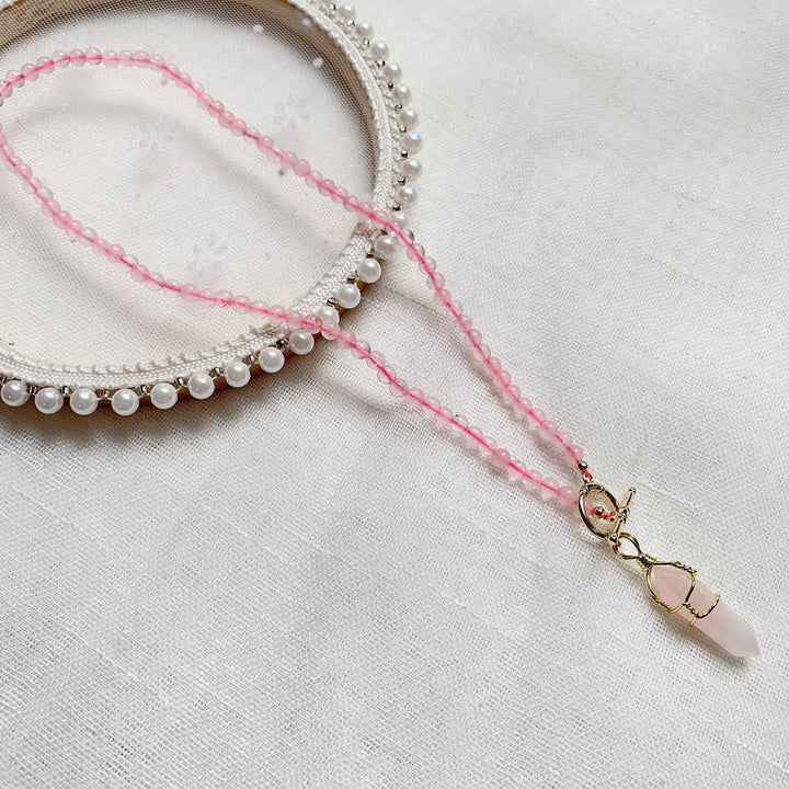 Olivenorma Hexagonal Column Pendant Natural Stone Beaded Necklace - Rose Quartz - image 18