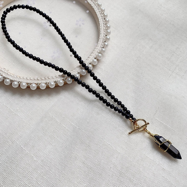 Olivenorma Hexagonal Column Pendant Natural Stone Beaded Necklace - Blue Sandstone - image 1