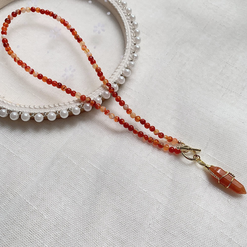 Olivenorma Hexagonal Column Pendant Natural Stone Beaded Necklace - Red Agate - image 14