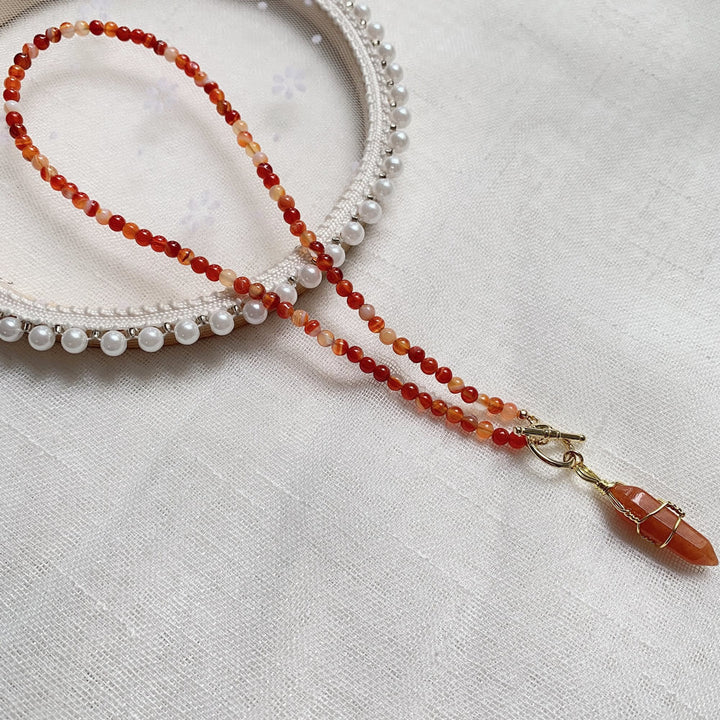 Olivenorma Hexagonal Column Pendant Natural Stone Beaded Necklace - Red Agate - image 14