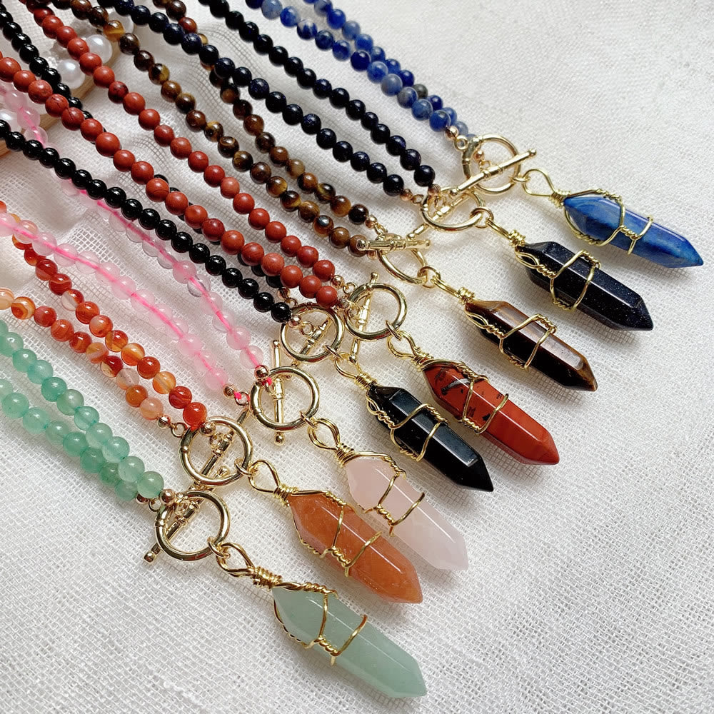 Olivenorma Hexagonal Column Pendant Natural Stone Beaded Necklace - image 0