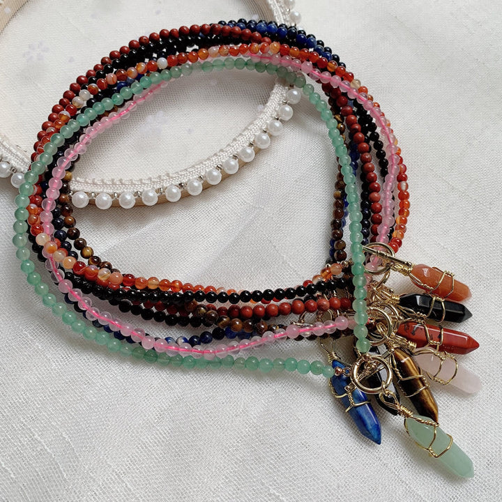 Olivenorma Hexagonal Column Pendant Natural Stone Beaded Necklace - image 42