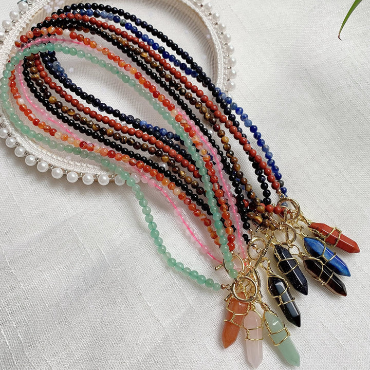 Olivenorma Hexagonal Column Pendant Natural Stone Beaded Necklace - image 24