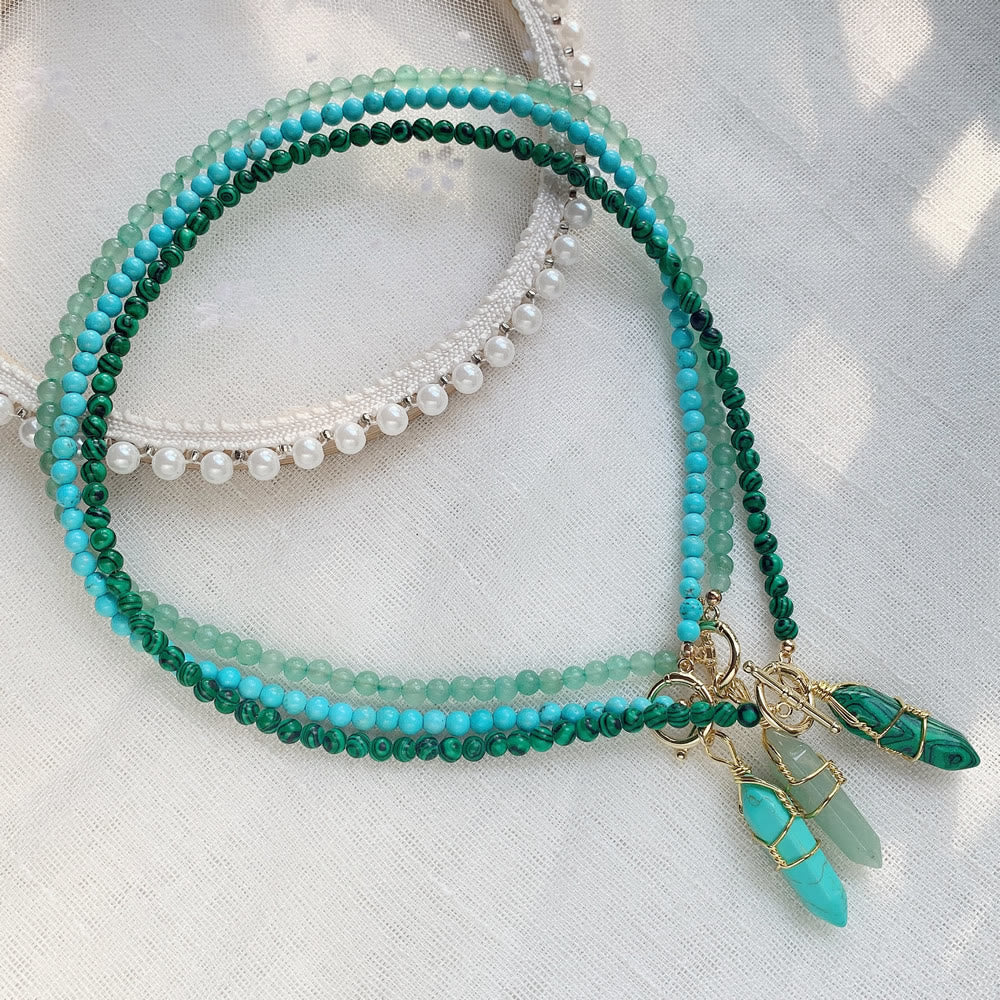 Olivenorma Hexagonal Column Pendant Natural Stone Beaded Necklace - image 40