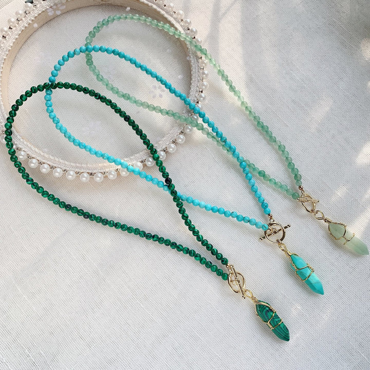 Olivenorma Hexagonal Column Pendant Natural Stone Beaded Necklace - image 41