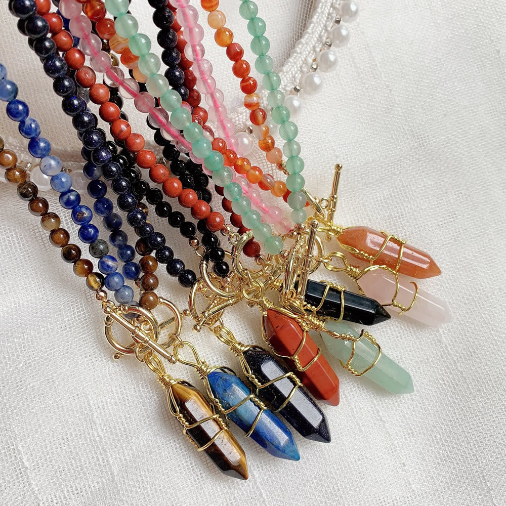 Olivenorma Hexagonal Column Pendant Natural Stone Beaded Necklace - image 25