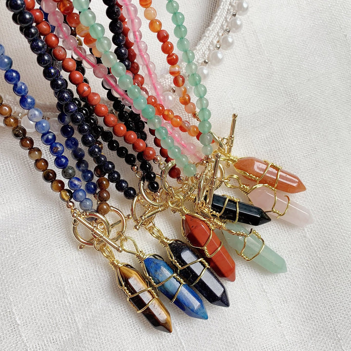 Olivenorma Hexagonal Column Pendant Natural Stone Beaded Necklace - image 25