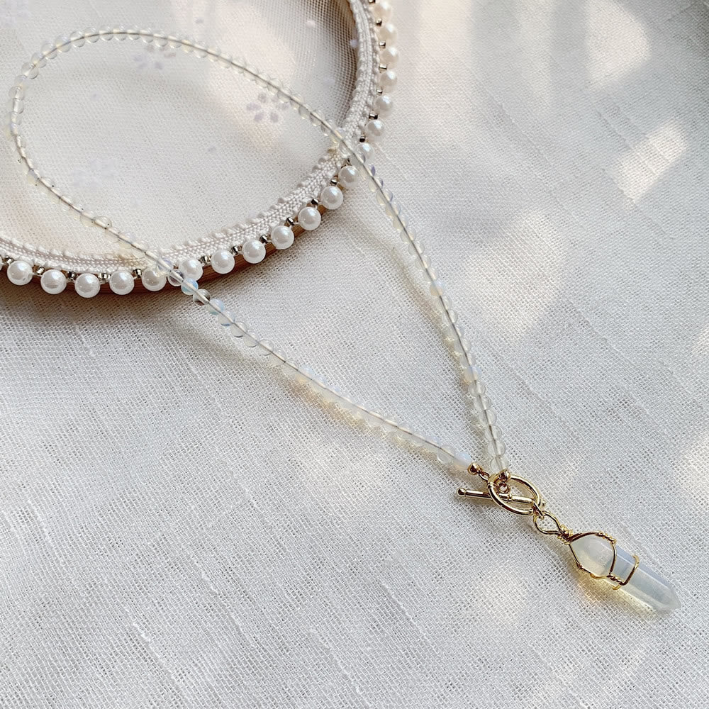 Olivenorma Hexagonal Column Pendant Natural Stone Beaded Necklace - Opalite - image 11