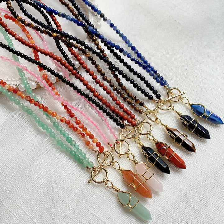 Olivenorma Hexagonal Column Pendant Natural Stone Beaded Necklace - image 36