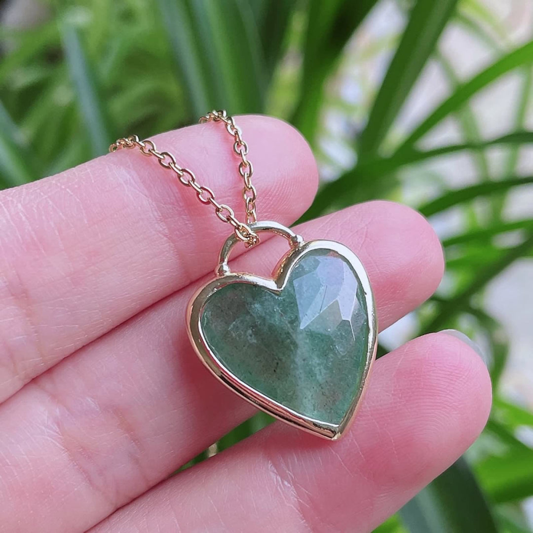 Olivenorma Crystal Heart Cut Pendant Stainless Steel Necklace - Green Aventurine - image 7