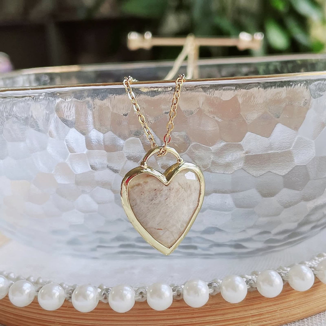 Olivenorma Crystal Heart Cut Pendant Stainless Steel Necklace - Moonstone - image 14