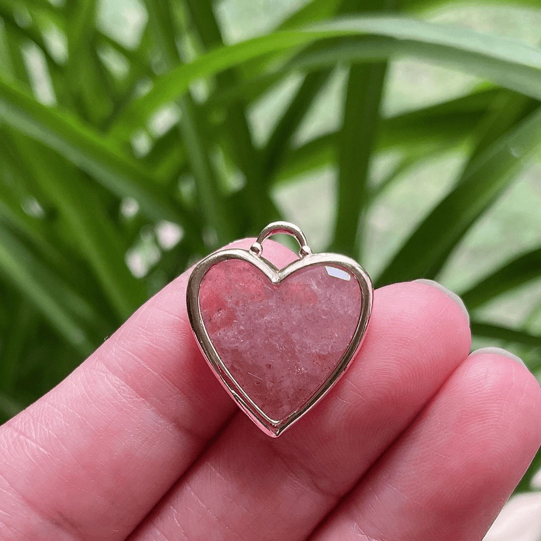 Olivenorma Crystal Heart Cut Pendant Stainless Steel Necklace - Strawberry Quartz - image 18