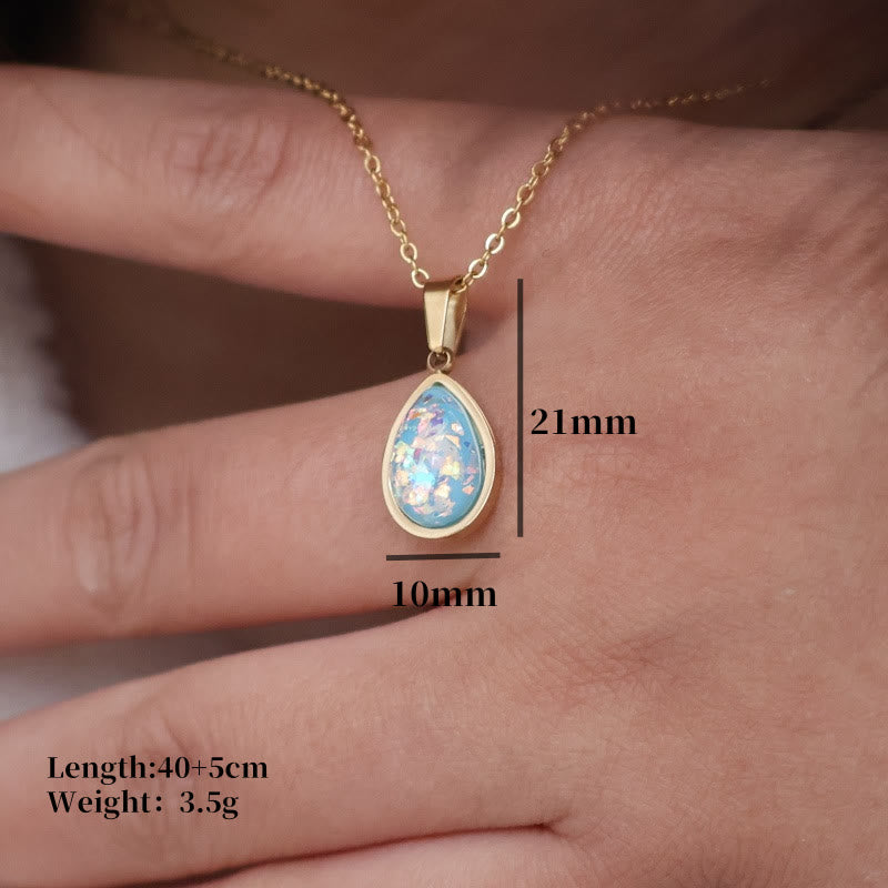 Olivenorma French Natural Opal Water Drop Pendant Necklace - Blue Opal - image 1