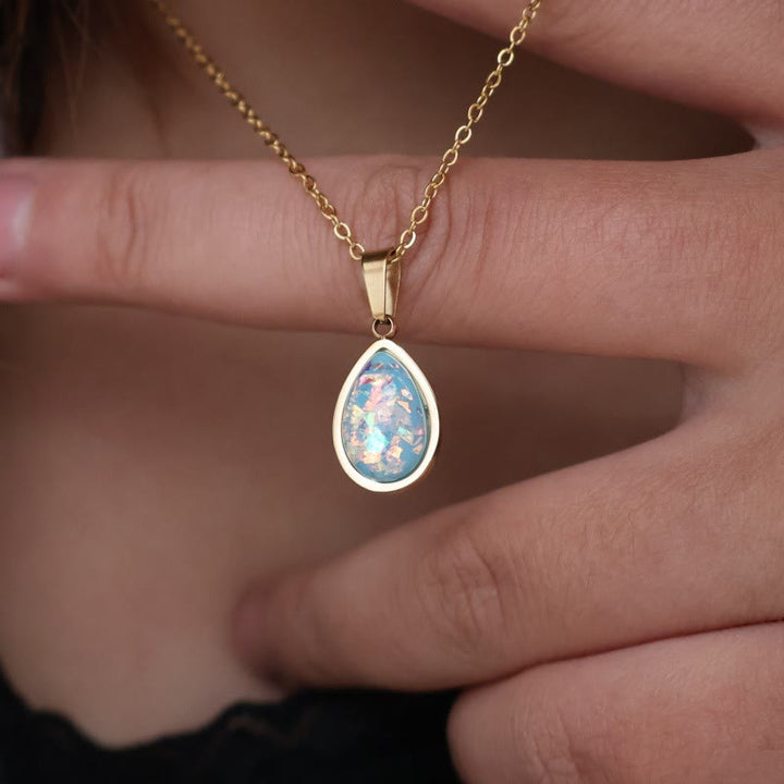 Olivenorma French Natural Opal Water Drop Pendant Necklace - image 3