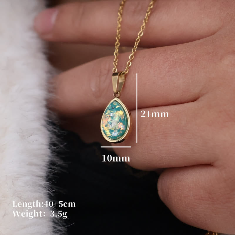 Olivenorma French Natural Opal Water Drop Pendant Necklace - Green Opal - image 7