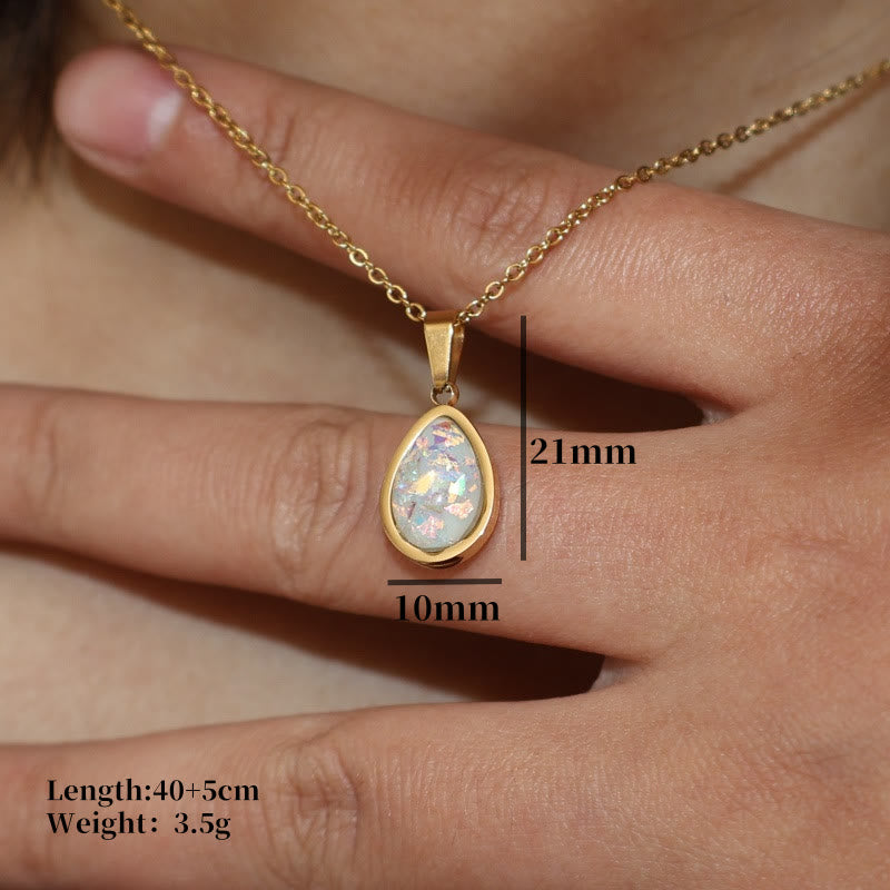 Olivenorma French Natural Opal Water Drop Pendant Necklace - White Opal - image 5