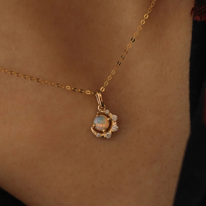 Olivenorma 925 Silver Opal Star Moon Pendant Necklace - image 1