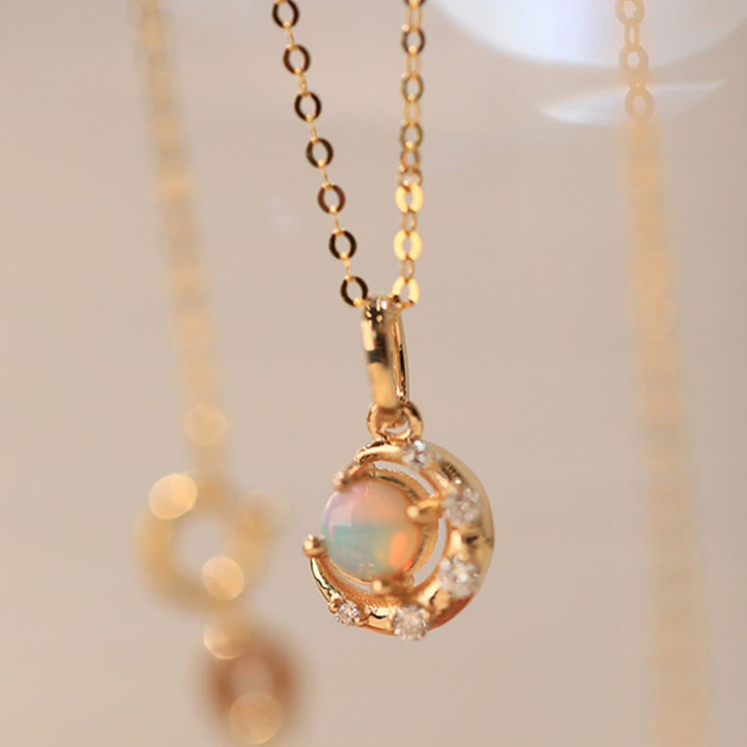 Olivenorma 925 Silver Opal Star Moon Pendant Necklace - image 4