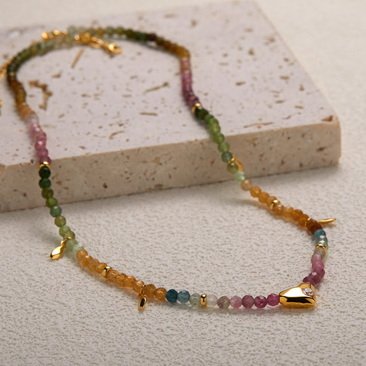 Olivenorma Tourmaline White Zircon Beaded Heart Pendant Necklace - image 2