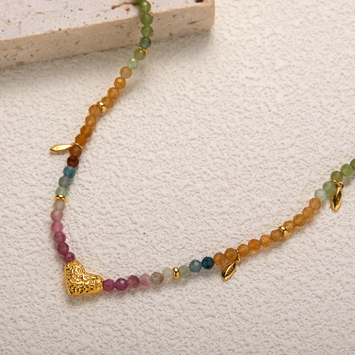 Olivenorma Tourmaline White Zircon Beaded Heart Pendant Necklace - image 1