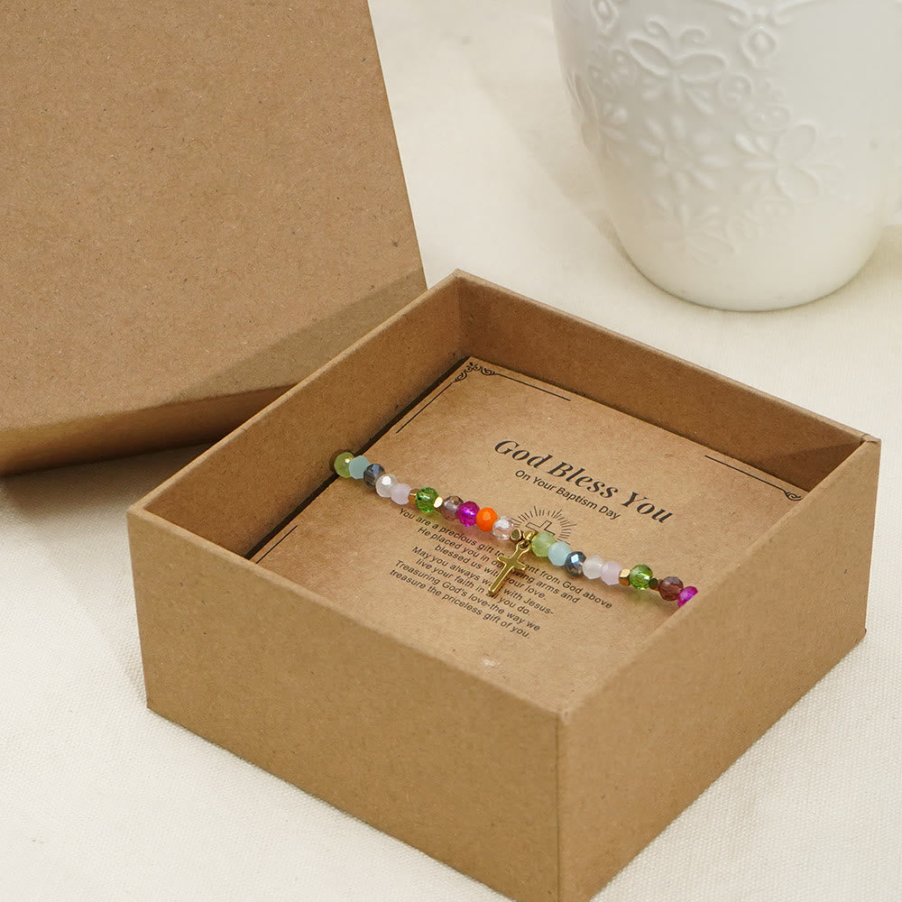 Olivenorma "God Bless You" Tourmaline Beaded Cross Pendant Bracelet - image 2