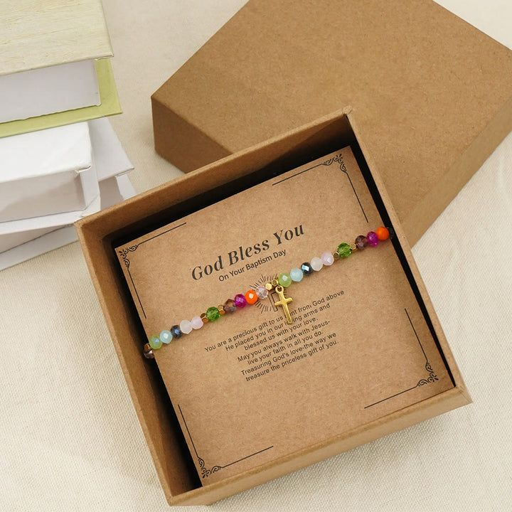 Olivenorma "God Bless You" Tourmaline Beaded Cross Pendant Bracelet - image 3