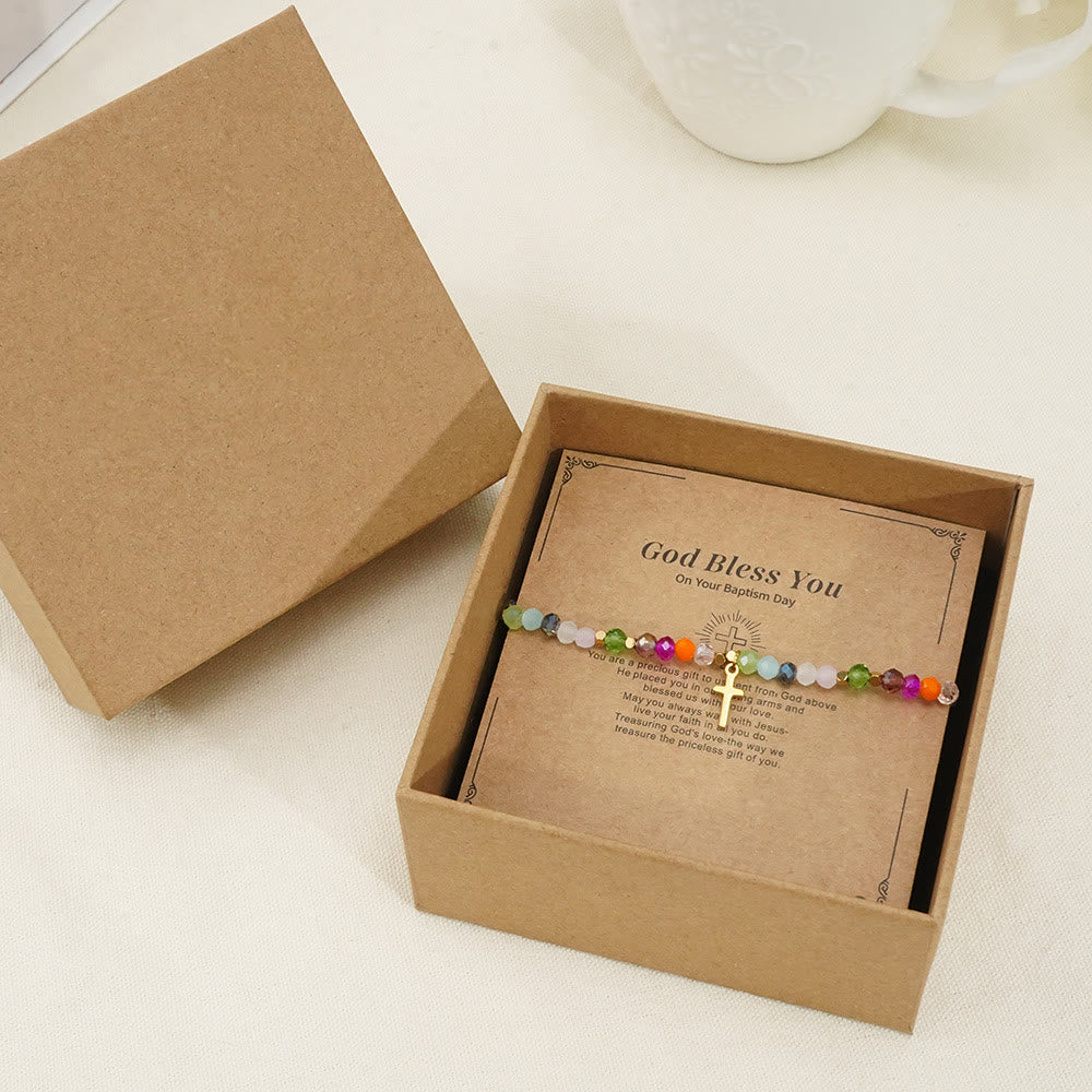 Olivenorma "God Bless You" Tourmaline Beaded Cross Pendant Bracelet - image 1