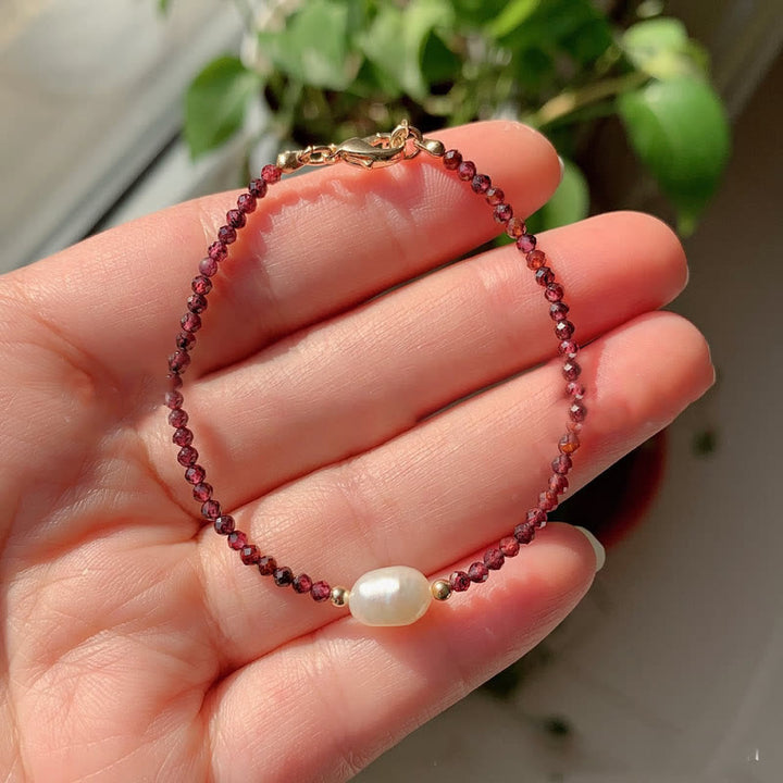 Olivenorma 2mm Stone Beads Freshwater Pearl Pendant Bracelet - Garnet - image 3