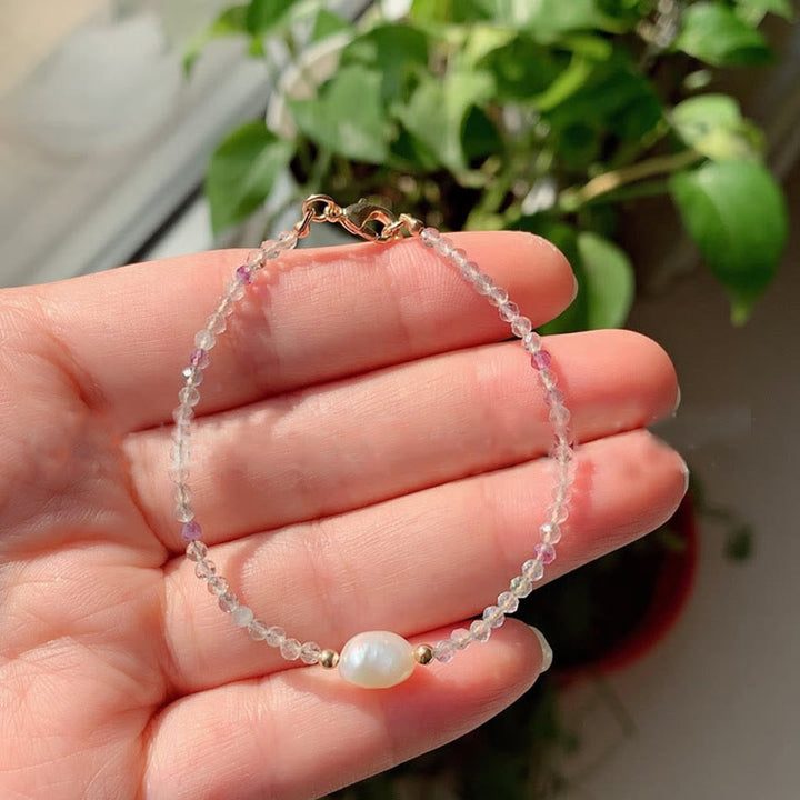 Olivenorma 2mm Stone Beads Freshwater Pearl Pendant Bracelet - Fluorite - image 1