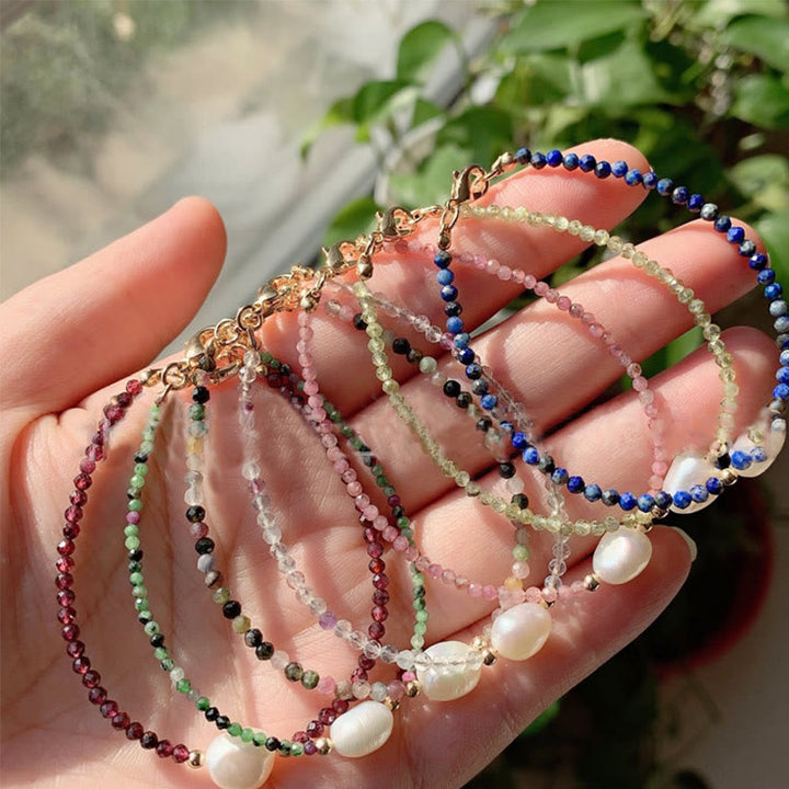 Olivenorma 2mm Stone Beads Freshwater Pearl Pendant Bracelet - image 0