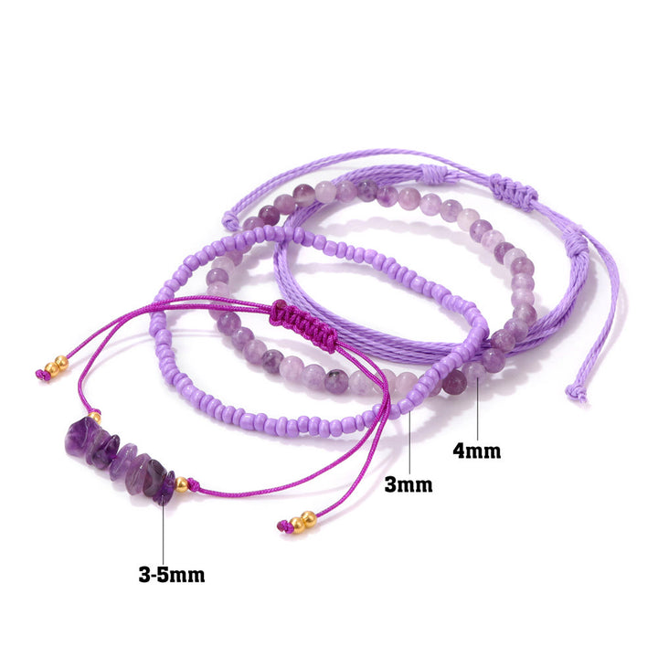 Olivenorma 4Pcs Crystal Crushed Stone Braided Drawstring Bracelet - image 4