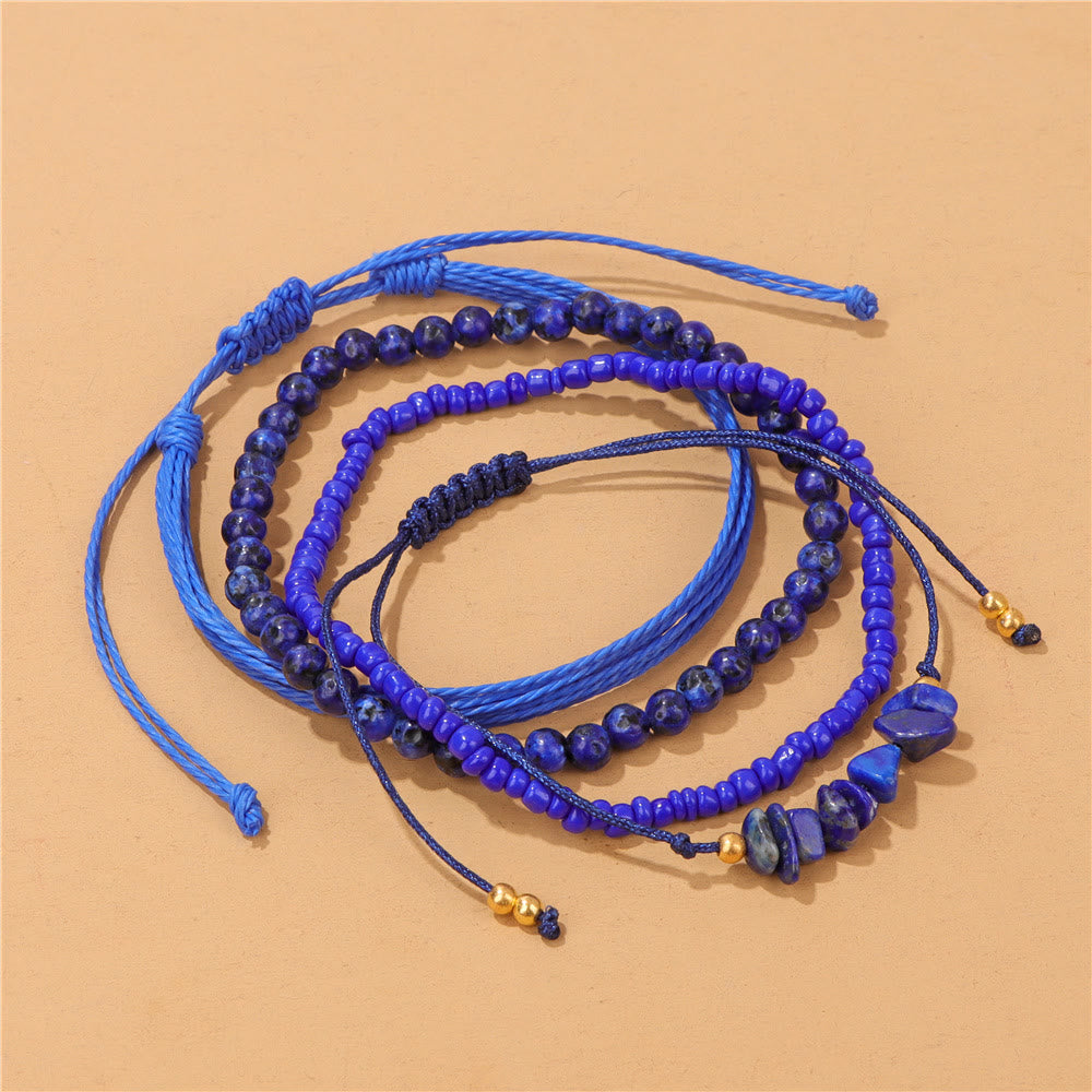 Olivenorma 4Pcs Crystal Crushed Stone Braided Drawstring Bracelet - Lapis Lazuli - image 11