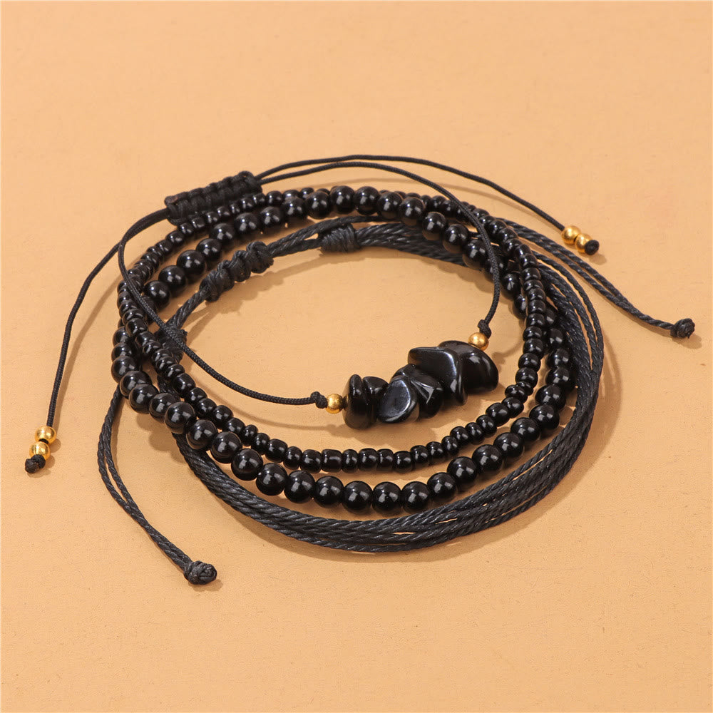 Olivenorma 4Pcs Crystal Crushed Stone Braided Drawstring Bracelet - Obsidian - image 14