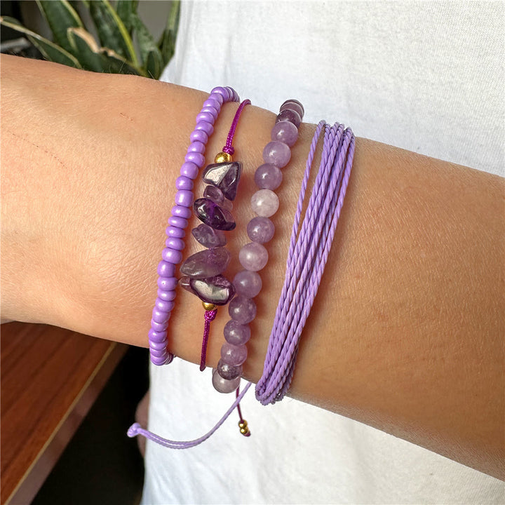 Olivenorma 4Pcs Crystal Crushed Stone Braided Drawstring Bracelet - image 1