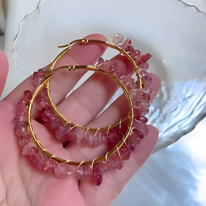 Olivenorma Bohemian Style Natural Stone Crystal Large Hoop Earrings - image 29