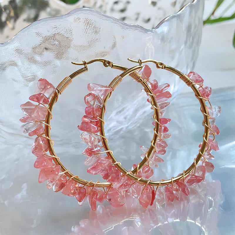 Olivenorma Bohemian Style Natural Stone Crystal Large Hoop Earrings - Red Smelting Quartz - image 24