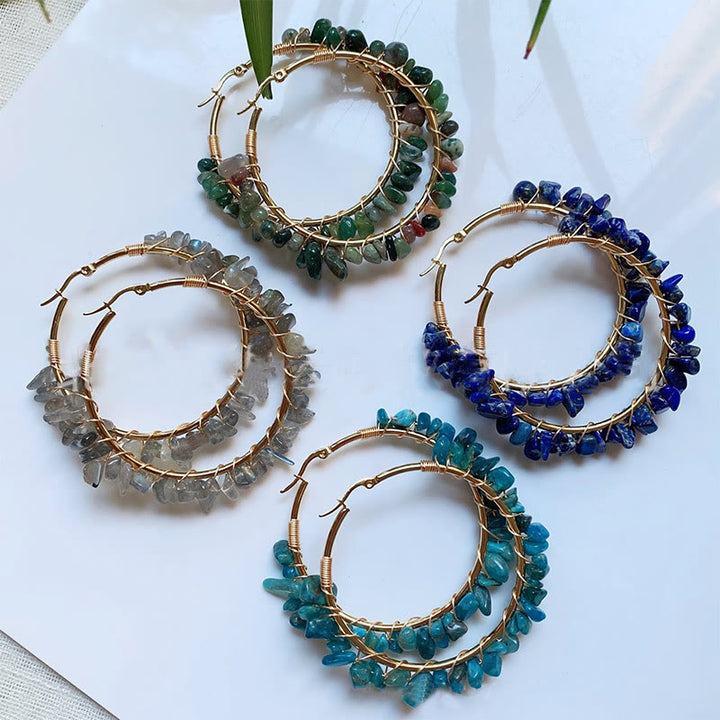 Olivenorma Bohemian Style Natural Stone Crystal Large Hoop Earrings - image 34