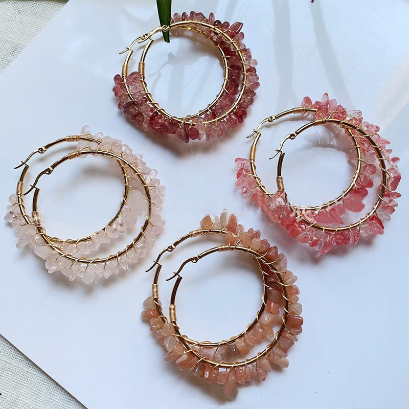 Olivenorma Bohemian Style Natural Stone Crystal Large Hoop Earrings - image 37